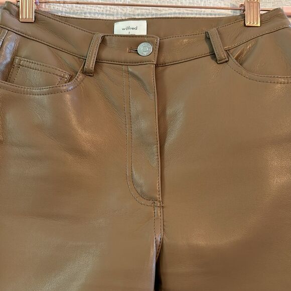 Aritzia Wilfred Melina 2 Brown Camel Tan Faux Leather Pants - Picture 2 of 4
